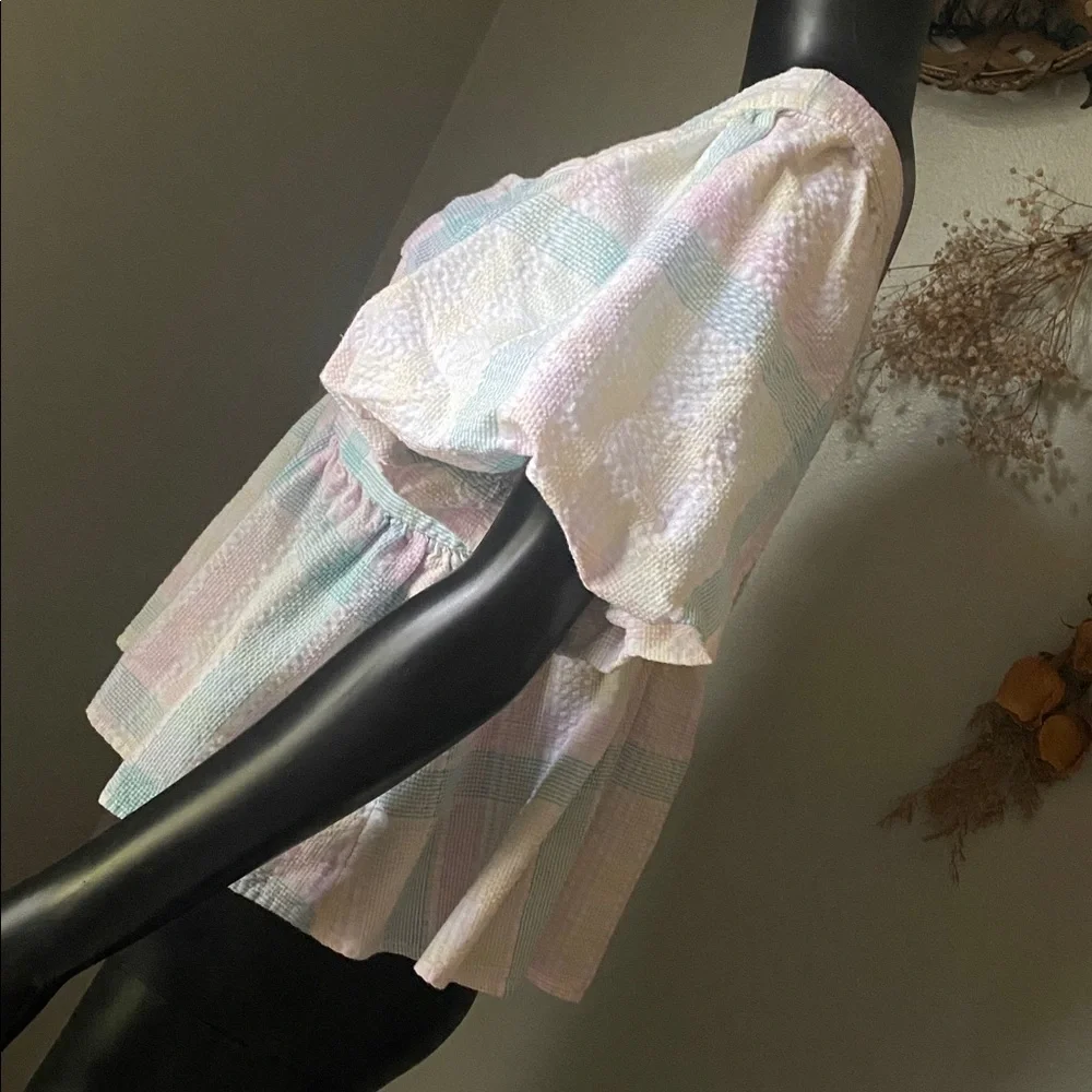 Old Navy Multicolor Plaid Puff Sleeve Blouse